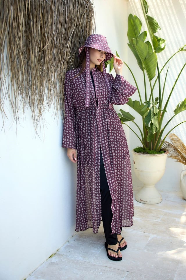 Mürdüm-Pembe Monogram Desenli Pareo Kimono