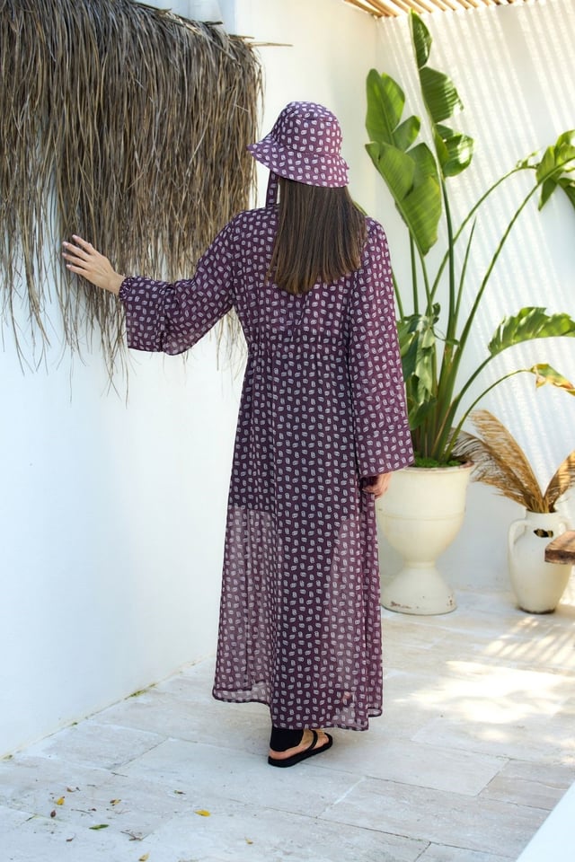 Mürdüm-Pembe Monogram Desenli Pareo Kimono