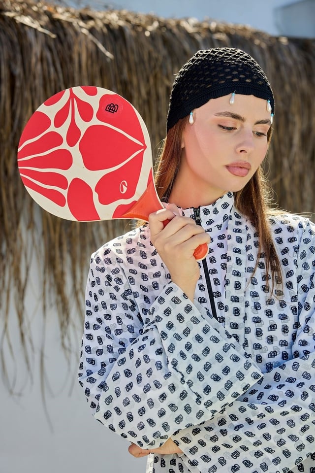 Siyah İnci İşlemeli File Örgü Bere Bandana