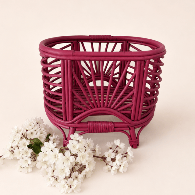 Bordo Lush Crib Rattan Yenidoğan & 1 Yaş Fotoğraf Çekim Propsu