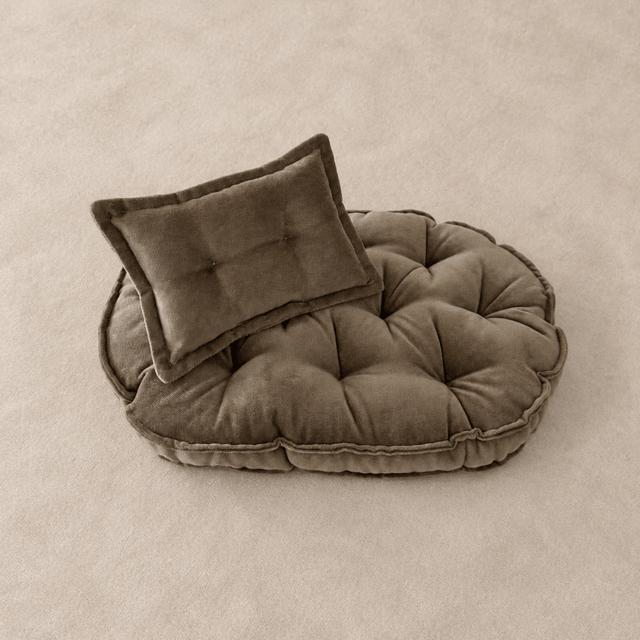 Camel Renk Oval Döşek Seti | Yeni Doğan Fotoğraf Çekim Minderi | Vintage Tarz Yastıklı Döşek