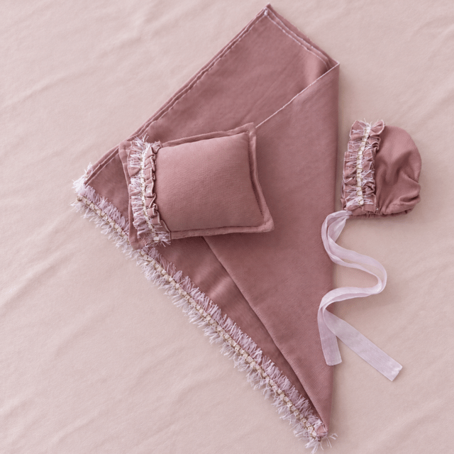 Dusty Rose Yenidoğan Wrap Set – Şapka ve Yastık Dahil 3 Parça