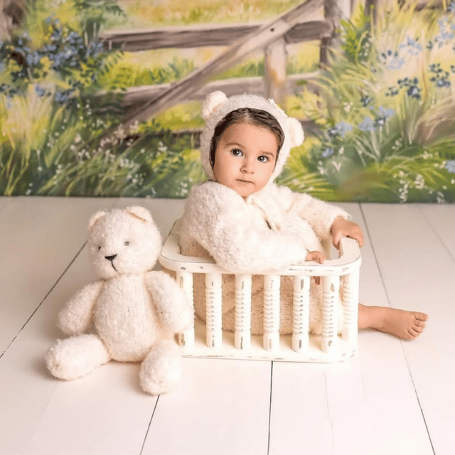 Torna Ahşap Sepet | Ekru & Ekru Eskitmeli | Bebek Fotoğrafçılığı Dekor Sepeti