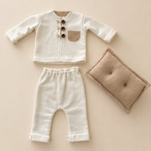 Ekru Erkek Yenidoğan Fotoğraf Çekim Kıyafeti – 3 Parça Newborn Boy Set