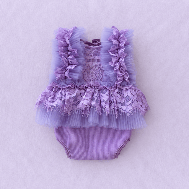 Lila Dantel Yenidoğan Tulum Seti | Lavender Lace Newborn Outfit for Photography