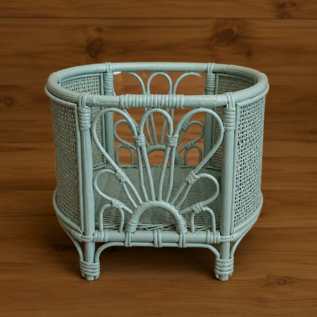 Petite Crib Yeşil Yenidoğan Rattan Fotoğraf Çekim Sepeti | Yenidoğan ve 1 Yaş Bebek Fotoğrafçılığı İçin El Yapımı Prop