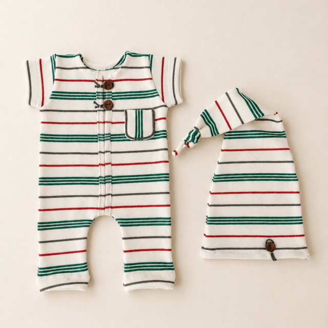 Cream Striped Newborn Boy Romper Set | Photo Prop