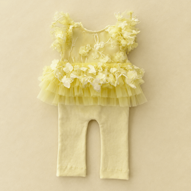 Yellow Floral Newborn Girl Romper Set – 3D Flower Baby Outfit – Baby Photoshoot Outfit – Spring Newborn Outfit