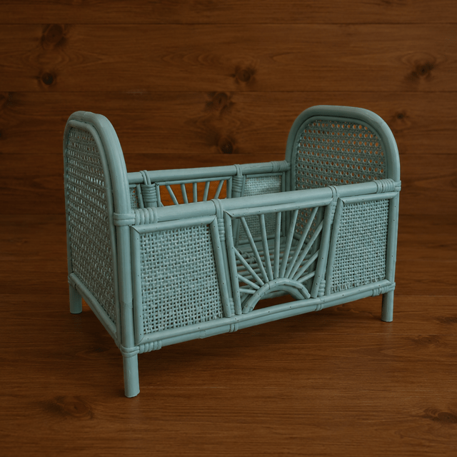 Elune Crib Yeşil Rattan Fotoğraf Çekim Yatağı | Yenidoğan ve Yaş Çekimleri İçin