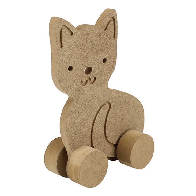Ahşap Tekerlekli Oyuncak Kedi