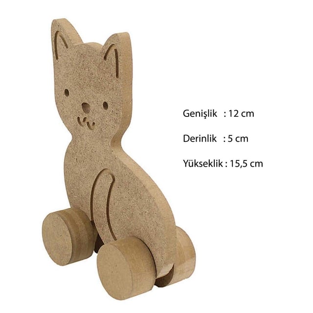 Ahşap Tekerlekli Oyuncak Kedi