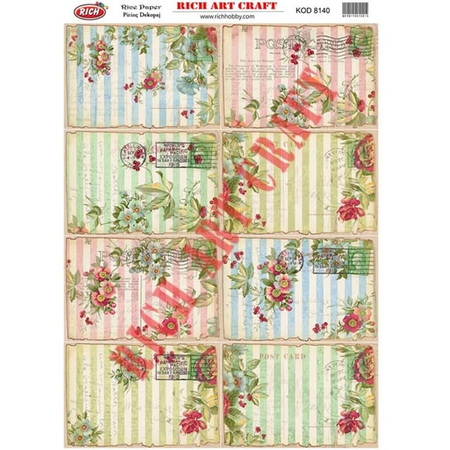 Kartpostal Temalı Pirinç Dekopaj Kağıdı 29x42 cm - Rich 8140