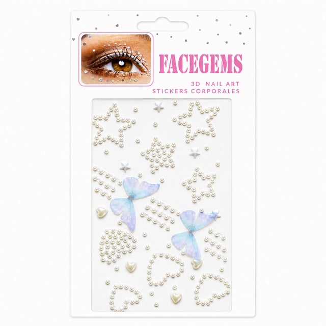 Kendinden Yapışkanlı İnci ve Kelebek Desenli Yüz Taşı Sticker Seti