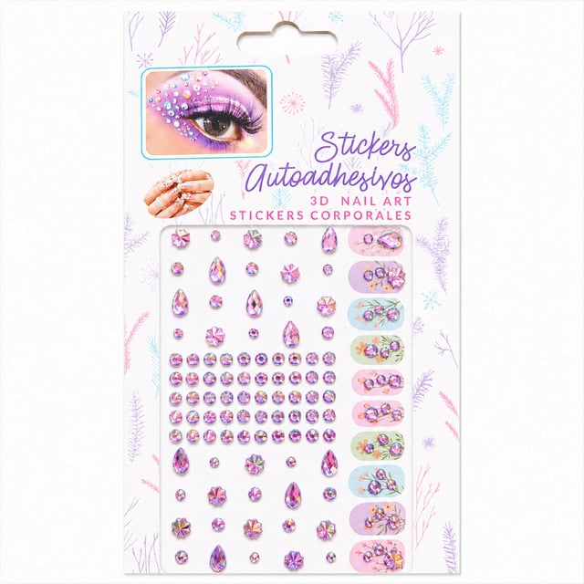 Kendinden Yapışkanlı Kristal Taş Sticker Seti Karışık Desen Lila