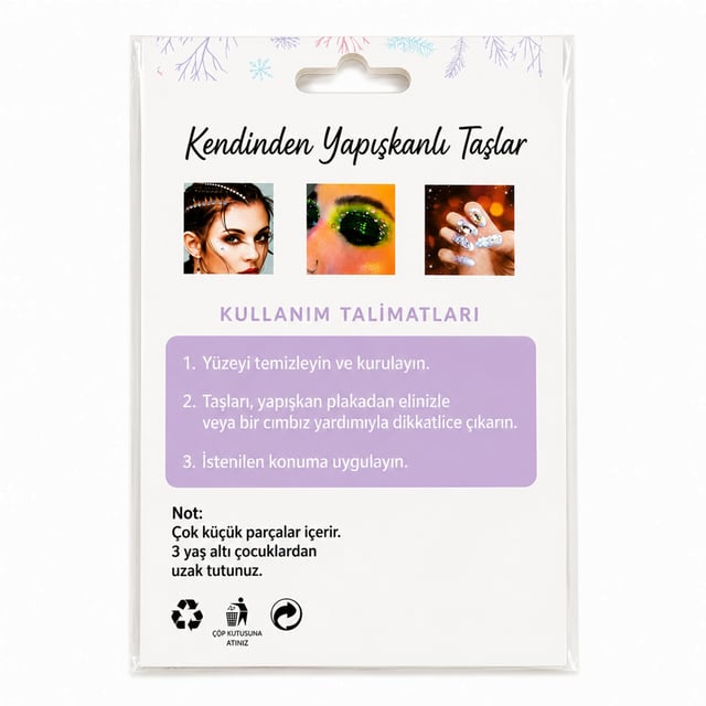 Kendinden Yapışkanlı Kristal Taş Sticker Seti Karışık Desen Lila