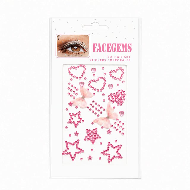 Kendinden Yapışkanlı Yıldız ve Kalp Desenli Yüz Taşı Sticker Seti