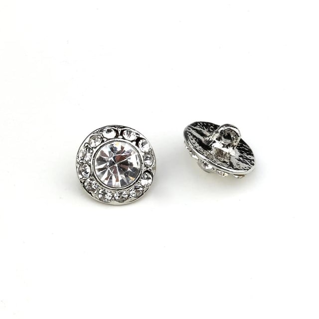 Kristal Taşlı Gümüş Metal Ayaklı Düğme 24 mm
