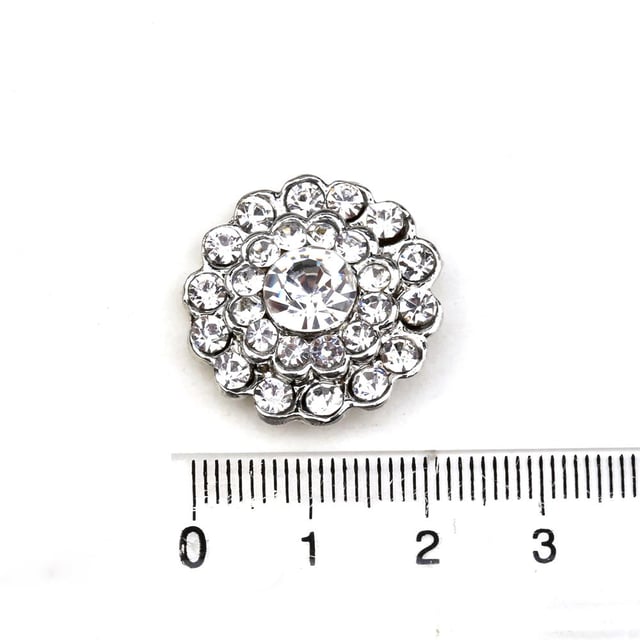 Kristal Taşlı Gümüş Metal Düğme 23 mm