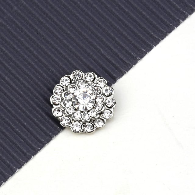 Kristal Taşlı Gümüş Metal Düğme 23 mm