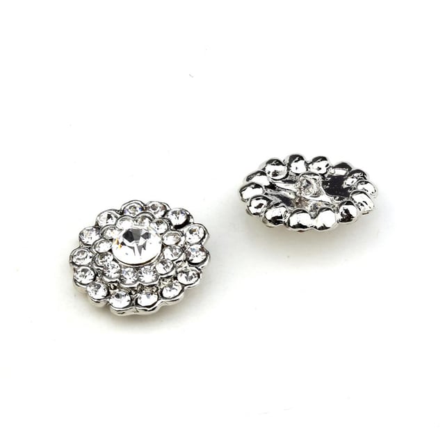 Kristal Taşlı Gümüş Metal Düğme 23 mm