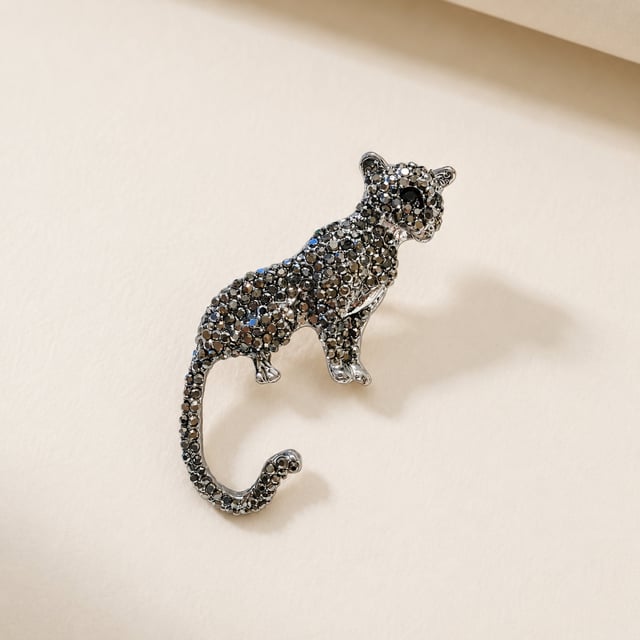 Kristal Taşlı Leopar Broş