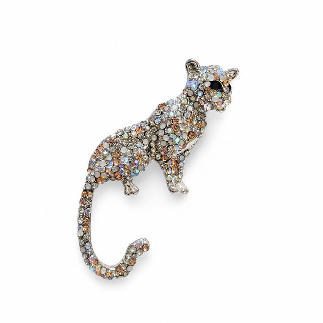 Kristal Taşlı Leopar Broş