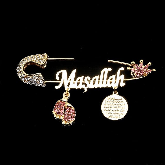 Maşallah Bebek İğnesi Pembe Taç Model