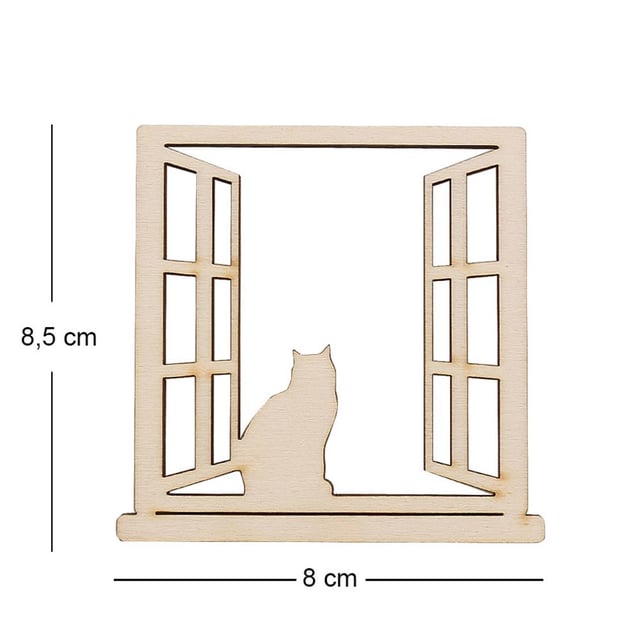 Minyatür Ahşap Pencereli Kedi Obje