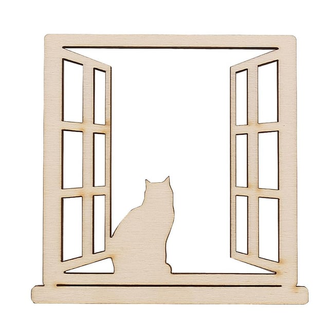 Minyatür Ahşap Pencereli Kedi Obje