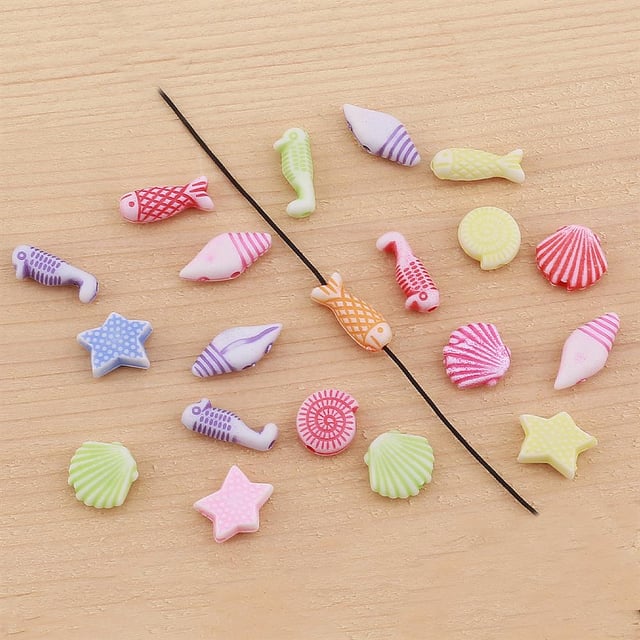 Pastel Plastik Boncuklar Deniz Ürünleri Konsept