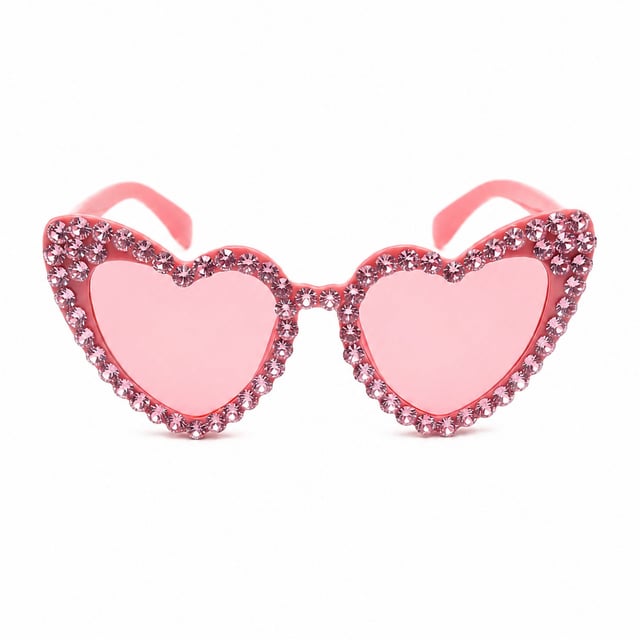 Pembe Kristal Taşlı Kalp Tasarım Gelin Gözlüğü