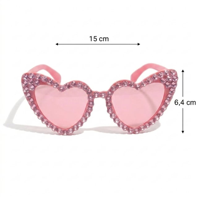 Pembe Kristal Taşlı Kalp Tasarım Gelin Gözlüğü