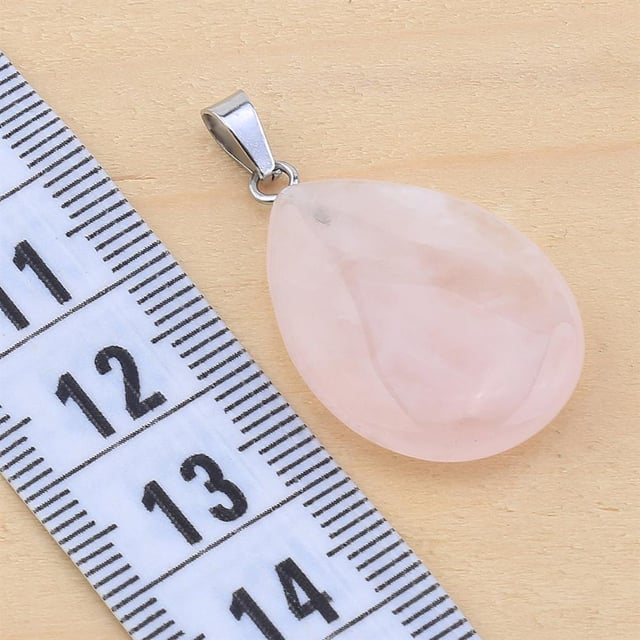 Pembe Kuvars Taşı Damla Kolye Ucu