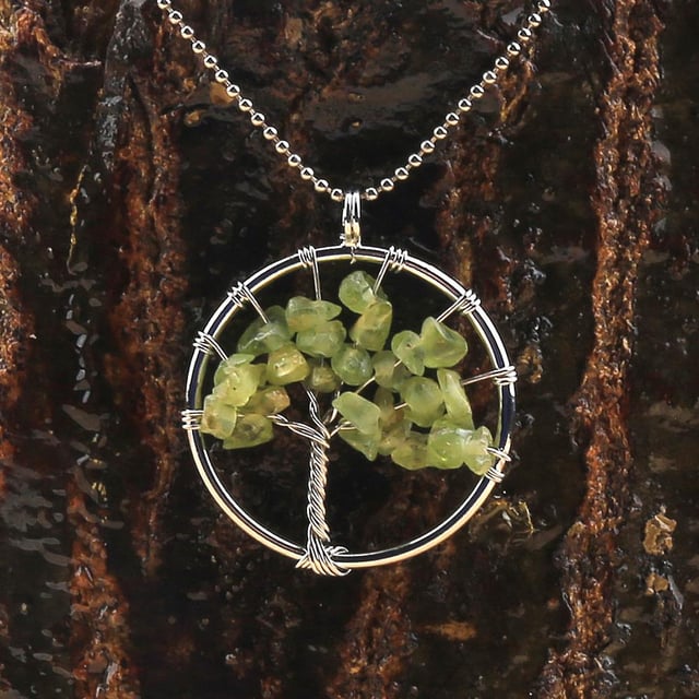 Peridot Taşlı Tel Sargı Ağaç Kolye Ucu