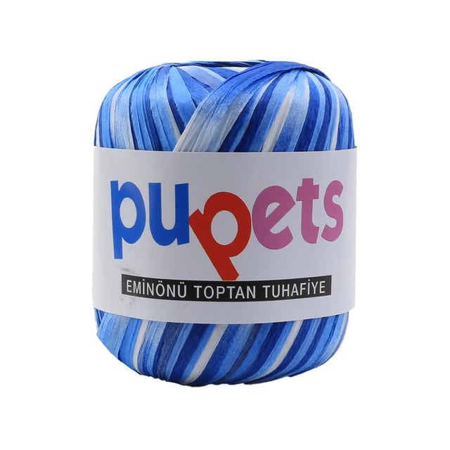 Pupets Ebruli Rafya Kağıt İp Mavi Tonlar