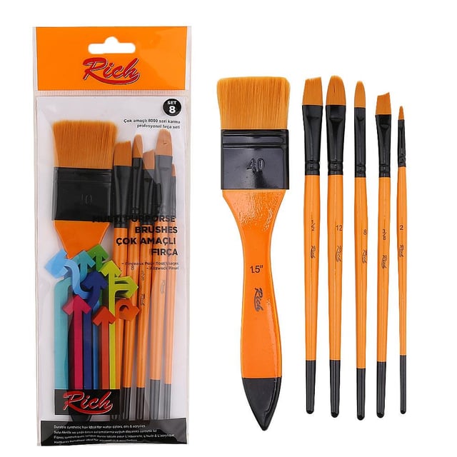 Rich Profesyonel 6'lı Karma Fırça Seti - Set 8