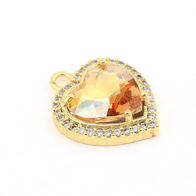 Sarı Kristal Taşlı Kalp Takı Ucu