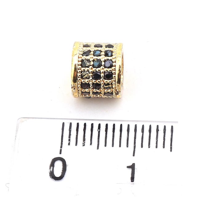 Siyah Zirkon Taşlı Silindir Metal Gold Boncuk