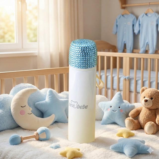 Taşlı Bebe Termosu Mavi