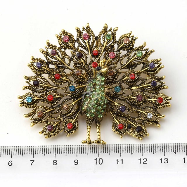 Taşlı Gold Tavus Kuşu Broş
