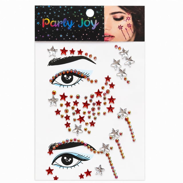Yıldız Desenli Kırmızı Renkli Yüz Taşı Sticker Seti
