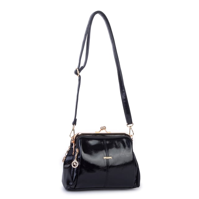 Nas Bag Burslu Klipsli Vintage Omuz ve Çapraz Çanta (23x20 cm ebatlarındadır) Siyah Yankı