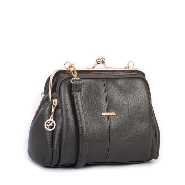 Nas Bag Burslu Klipsli Vintage Omuz ve Çapraz Çanta (23x20 cm ebatlarındadır) Haki Victoria