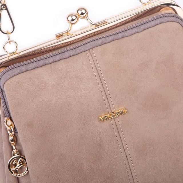Nas Bag Burslu Klipsli Vintage Omuz ve Çapraz Çanta (23x20 cm ebatlarındadır) Vizon Süet