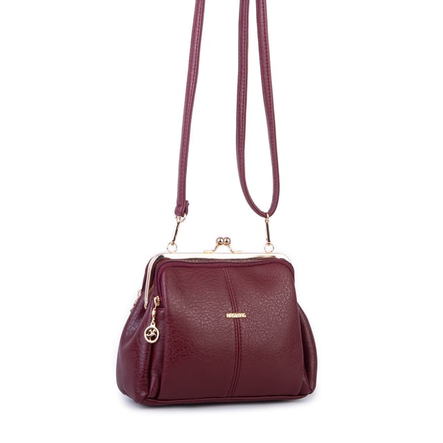 Nas Bag Burslu Klipsli Vintage Omuz ve Çapraz Çanta (23x20 cm ebatlarındadır) Bordo Victoria