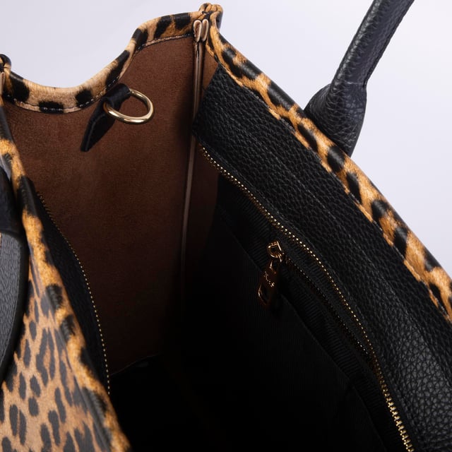 Nas Bag Tote Bag Büyük Boy Kadın Omuz ve Çapraz  Çanta Taba Leopar
