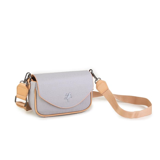 Nas Bag Çapraz Çanta Gri Camel Gofraj