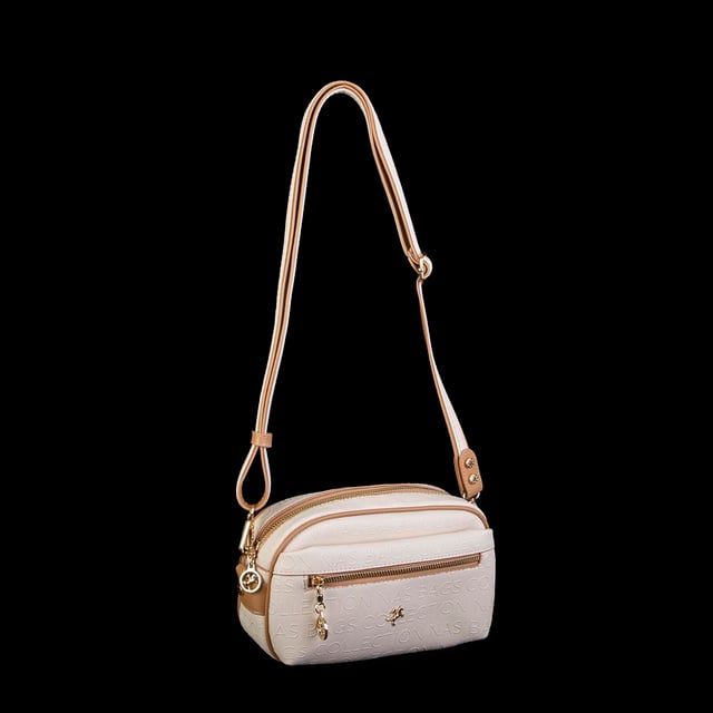 Nas Bag Çapraz Çanta Krem Camel Gofraj