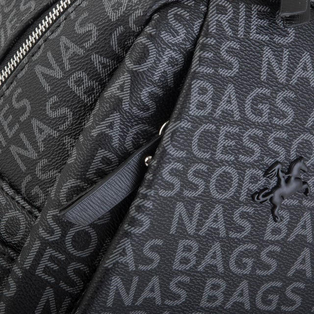 Nas Bag Çok Cepli Sade Şık Kadın Sırt Çantası Siyah Yazılı