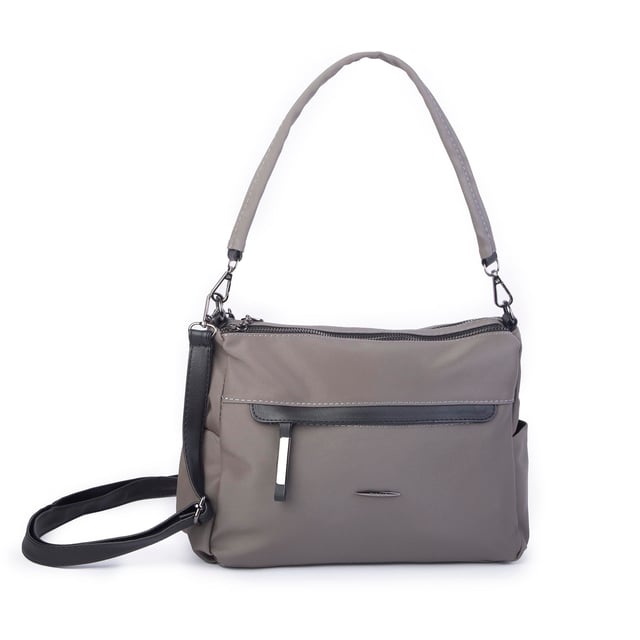 Nas Bag Çok Gözlü Yumuşak ve Hafif Yapılı Çift Askılı Omuz ve Çapraz Çanta Gri Siyah   Buzzy  ( 30x24 cm )